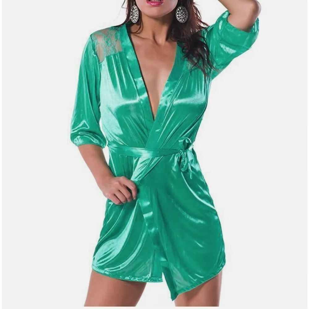 Women‘s’ Sexy-Lingerie Sleepwear Satin Silk Babydoll Lace Robes Skirt Mini Dress